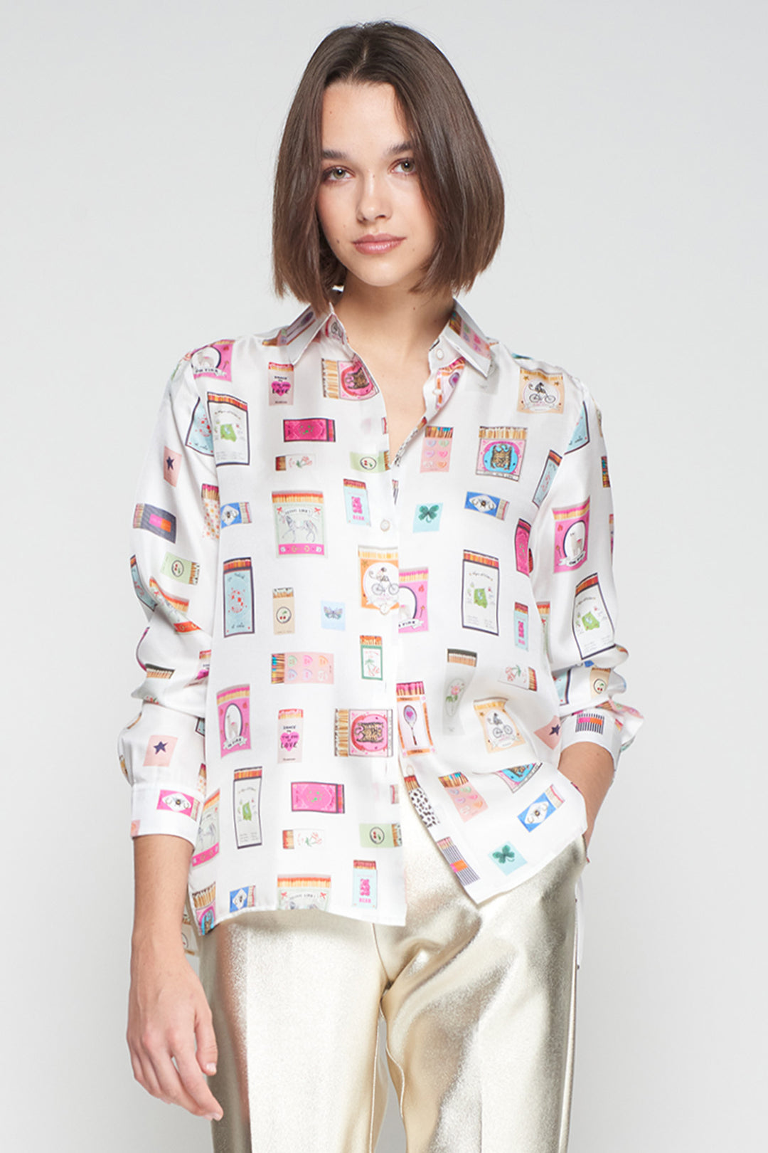 Vilagallo 32968 Matchbox Print Silk Shirt