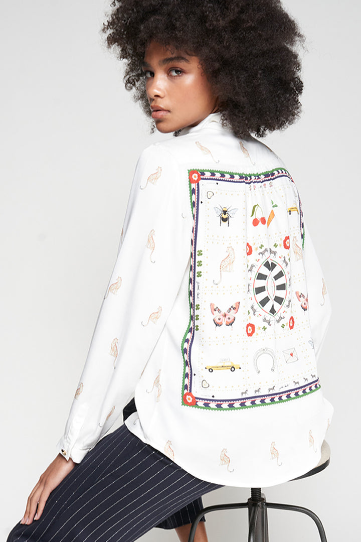 Vilagallo 33056 White Hipica Leopard Print Ruffle Shirt