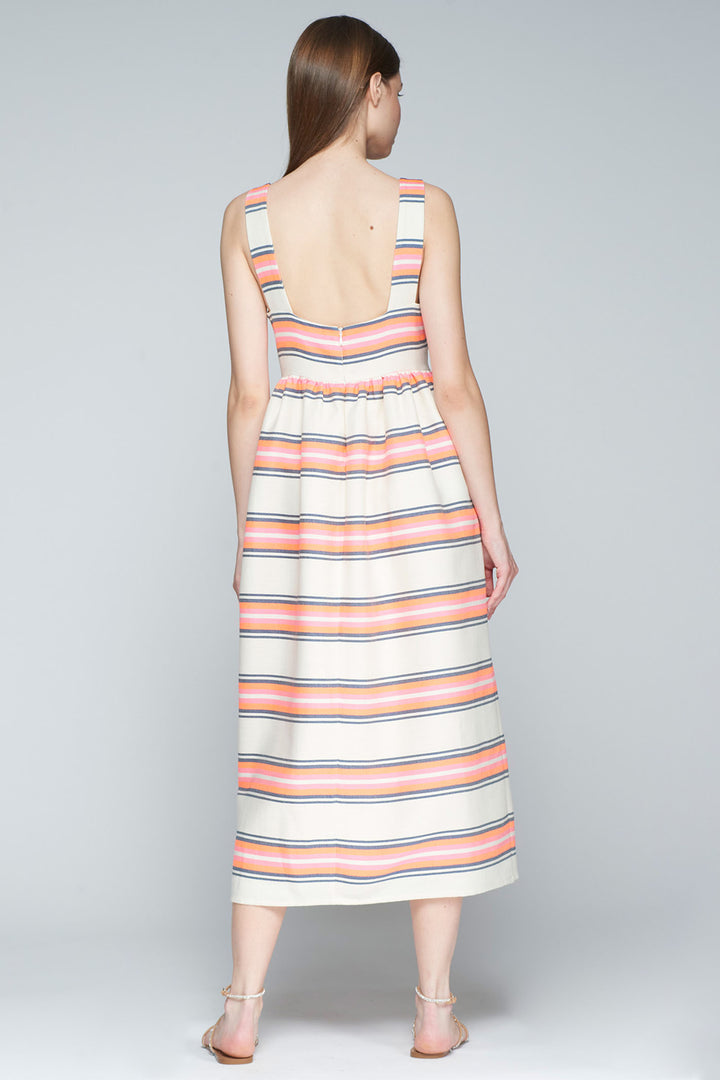 Vilagallo Dress Midi Length Cream Orange Stripe 32262 - Olivia Grace Fashion