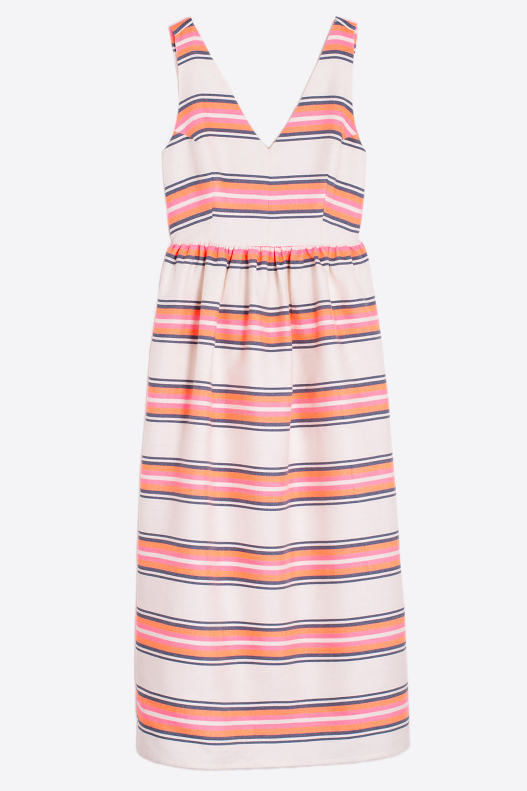 Vilagallo Dress Midi Length Cream Orange Stripe 32262 - Olivia Grace Fashion