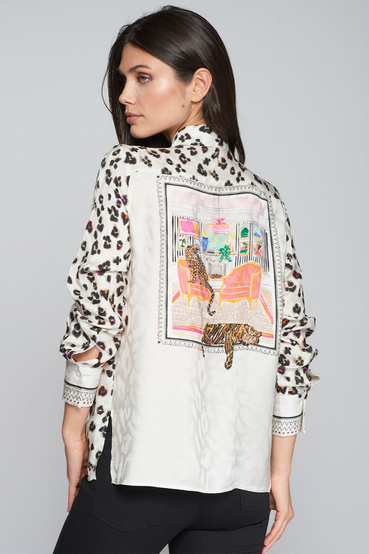 Vilagallo Shirt Animal Print Lounging Cats 31908 - Olivia Grace Fashion