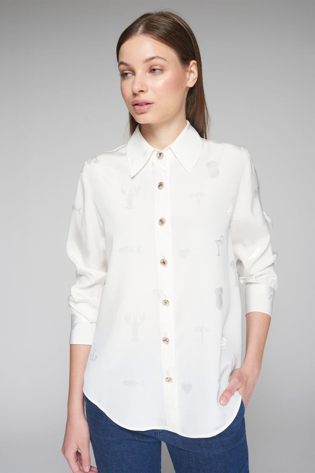 Vilagallo Shirt Holiday Embroidered White 32455 - Olivia Grace Fashion