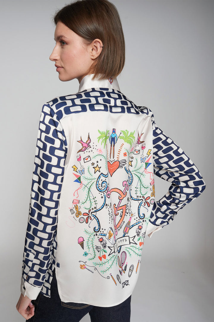 Vilagallo Shirt Navy Blue Geometric Print 31846 - Olivia Grace Fashion