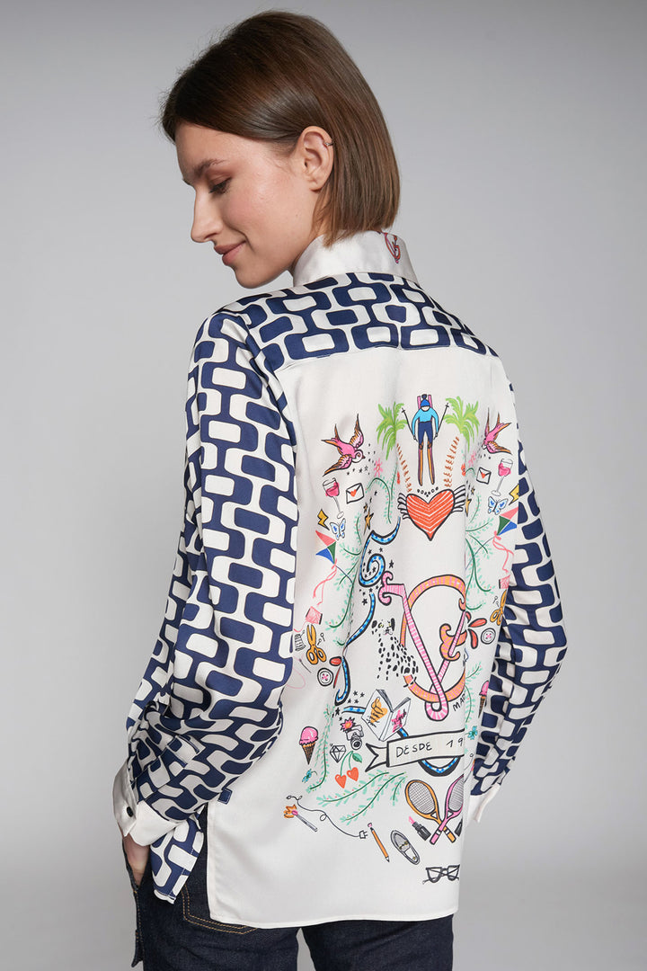 Vilagallo Shirt Navy Blue Geometric Print 31846 - Olivia Grace Fashion