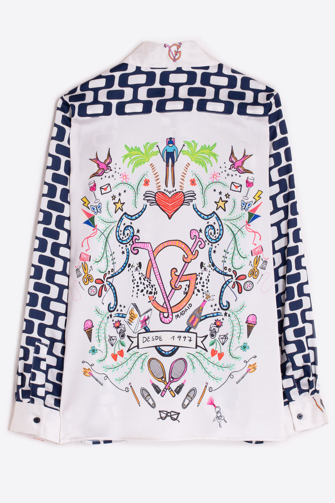 Vilagallo Shirt Navy Blue Geometric Print 31846 - Olivia Grace Fashion