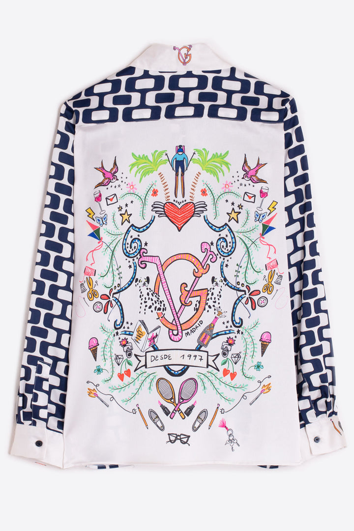 Vilagallo Shirt Navy Blue Geometric Print 31846 - Olivia Grace Fashion