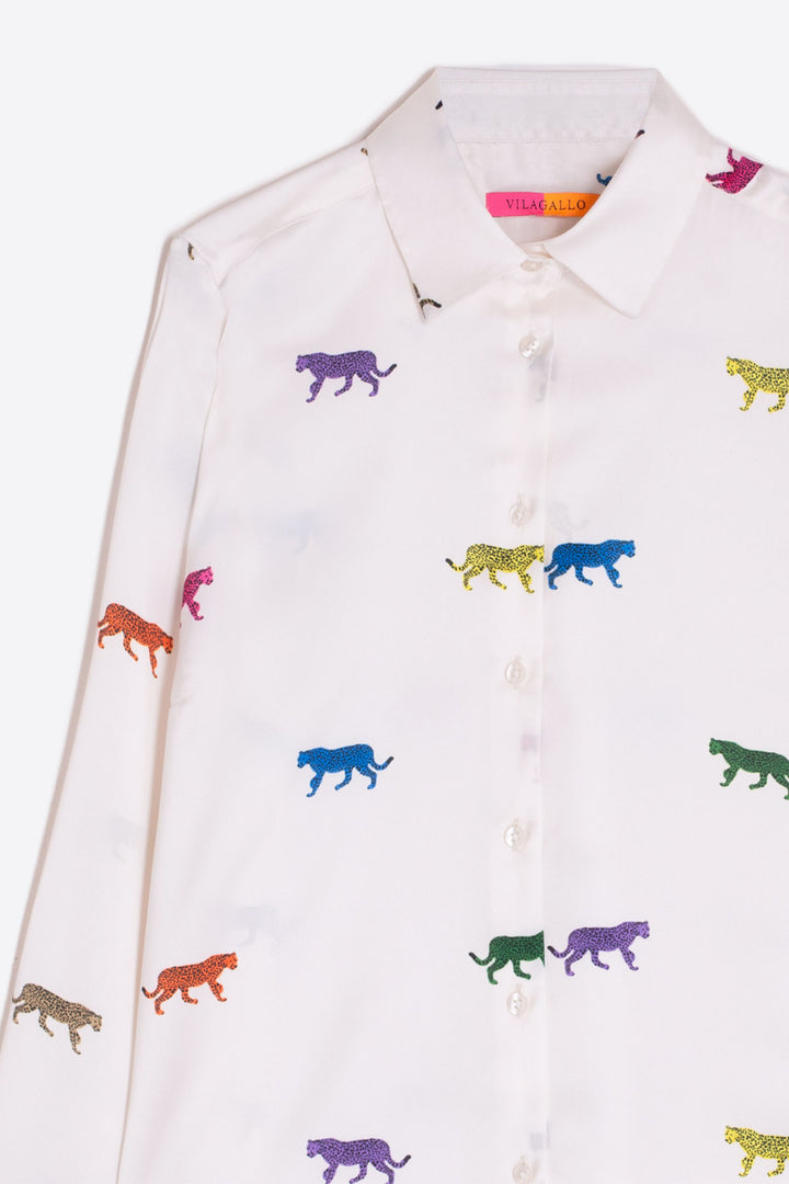 Vilagallo Shirt White Multi Leopard Print 31703 - Olivia Grace Fashion