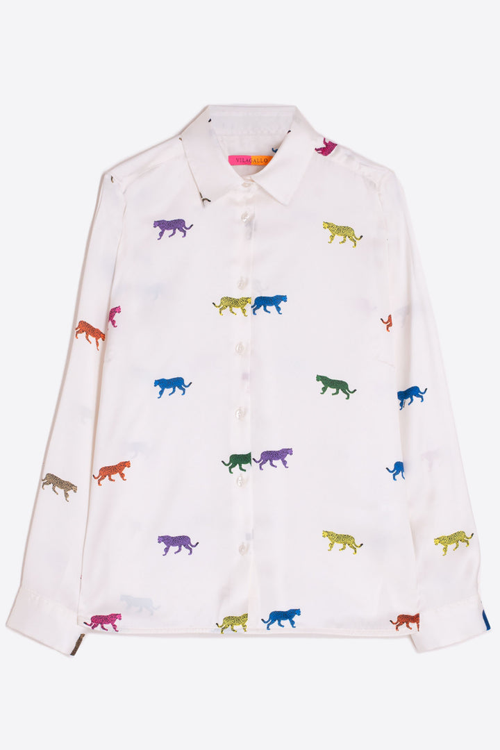 Vilagallo Shirt White Multi Leopard Print 31703 - Olivia Grace Fashion