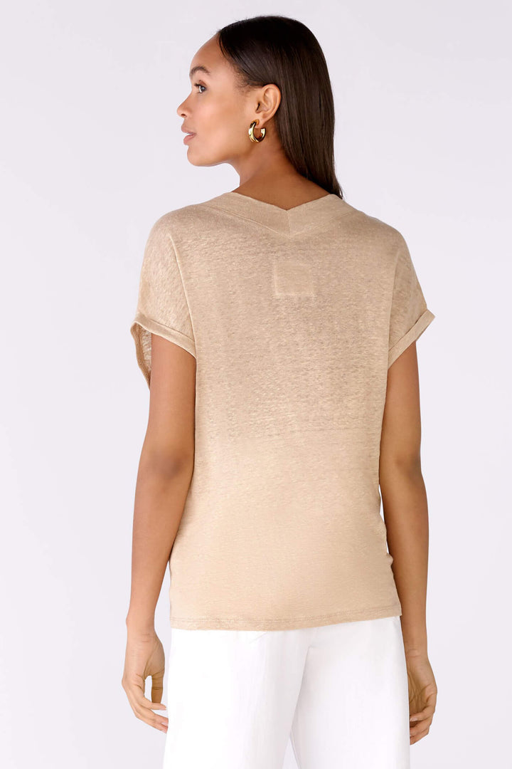 Oui 79224 Light Stone Linen V Neck T-Shirt - Olivia Grace Fashion