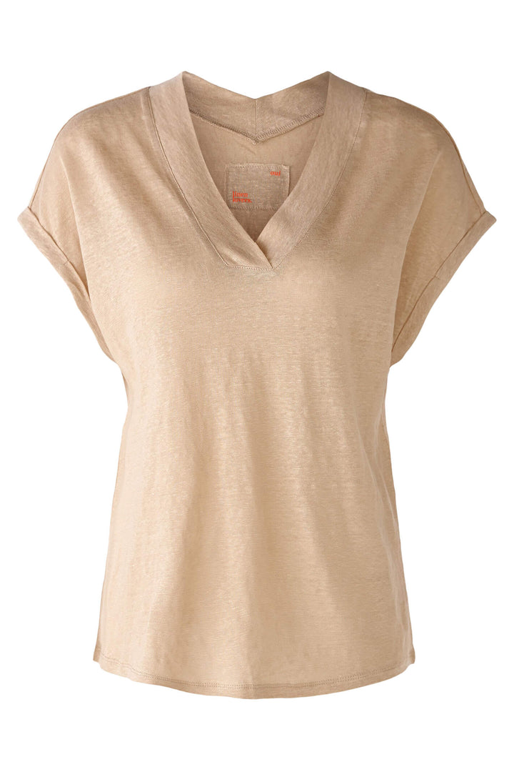 Oui 79224 Light Stone Linen V Neck T-Shirt - Olivia Grace Fashion