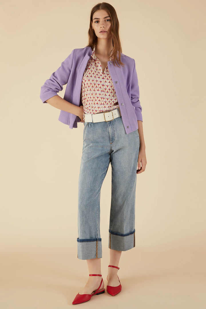 Emme Cuscus 2350410335200 Lilac Round Neck Jacket - Olivia Grace Fashion