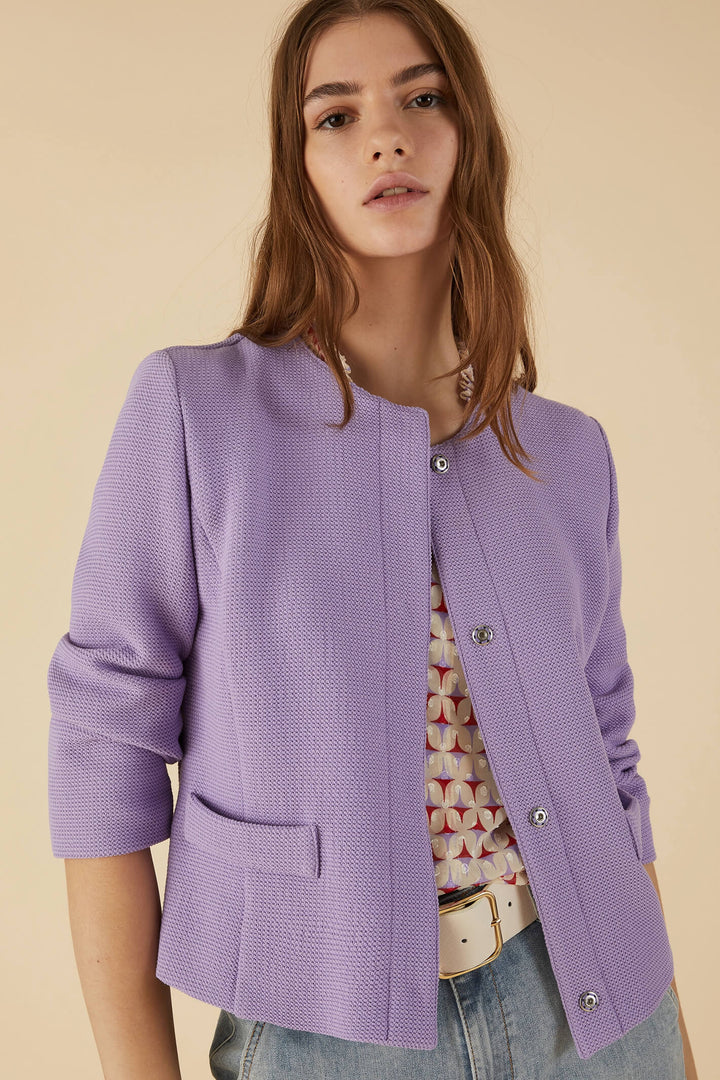 Emme Cuscus 2350410335200 Lilac Round Neck Jacket - Olivia Grace Fashion