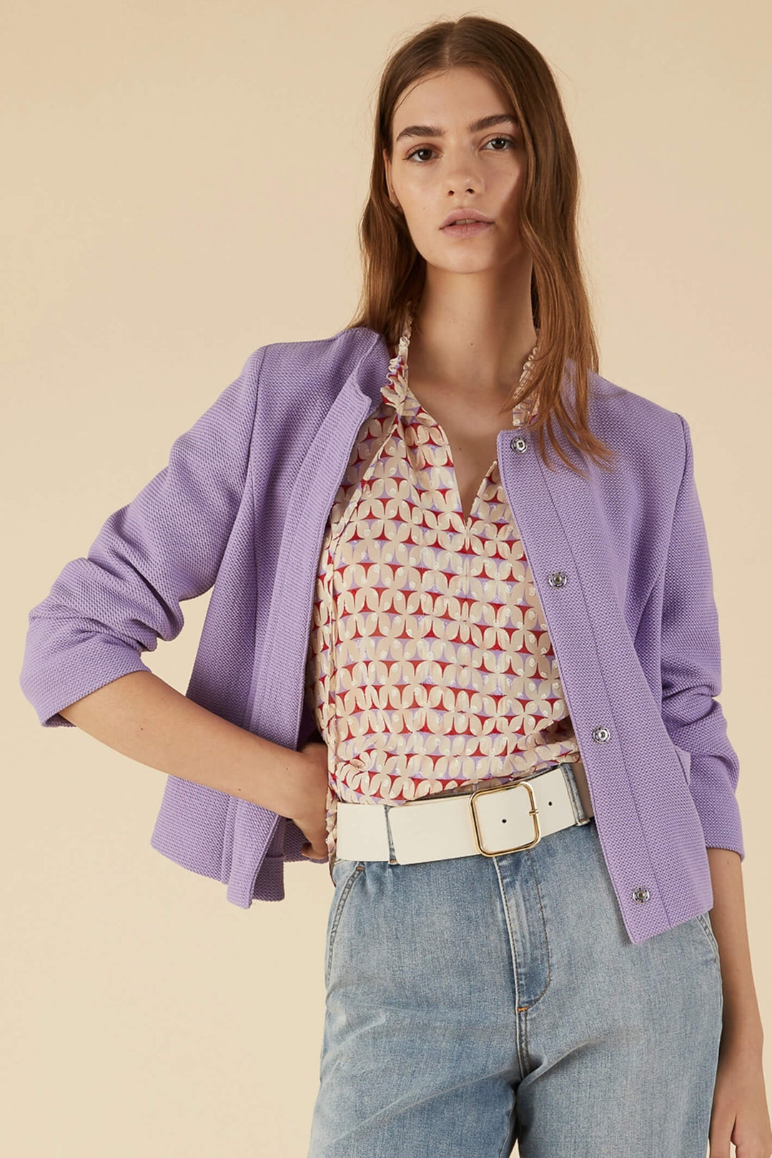 Emme Cuscus 2350410335200 Lilac Round Neck Jacket - Olivia Grace Fashion