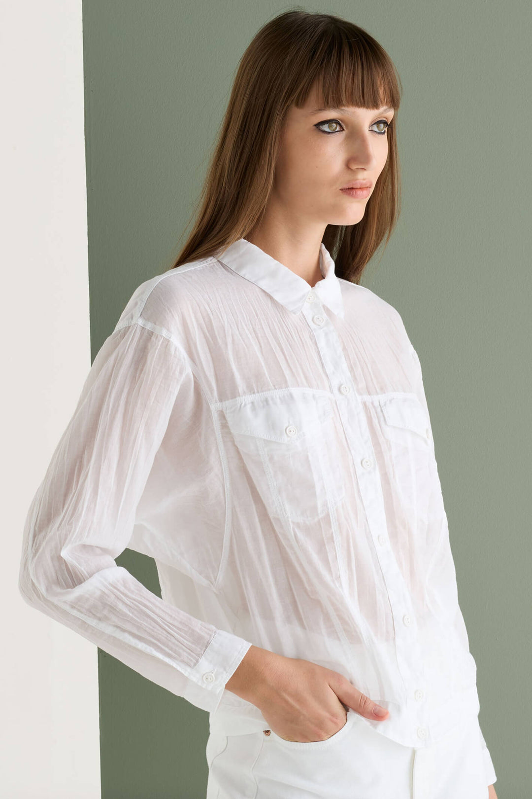 European Culture 775U-7504-1101 Optical White Shirt - Olivia Grace Fashion