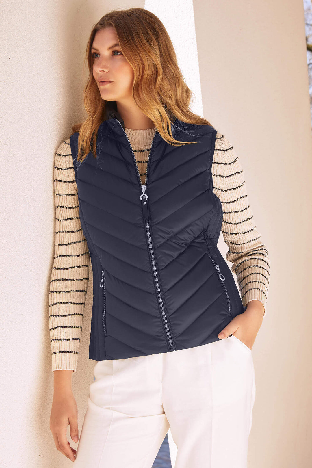 Frandsen 629-588-69 Navy Blue Padded Gilet - Olivia Grace Fashion