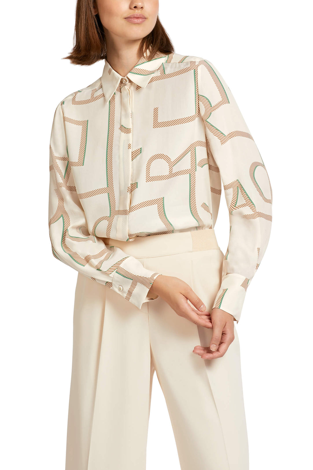 Marc Cain Collection UC 51.20 W38 Creme Motif Print Shirt - Olivia Grace Fashion