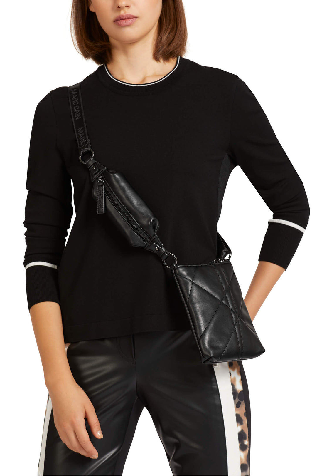 Marc Cain UB TM.02 Z03 Black Crossbody Bag With Shopper - Olivia Grace Fashion