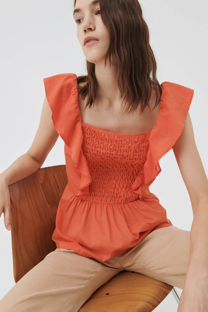 Marella Artemio 31610622200 Orange Ruffle Top - Olivia Grace Fashion