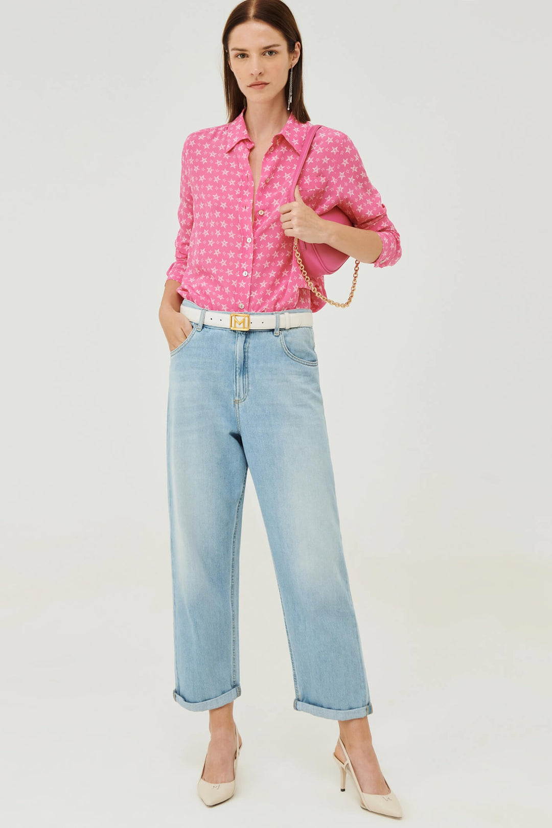 Marella Dalia 2331110434200 Shocking Pink Star Print Shirt - Olivia Grace Fashion
