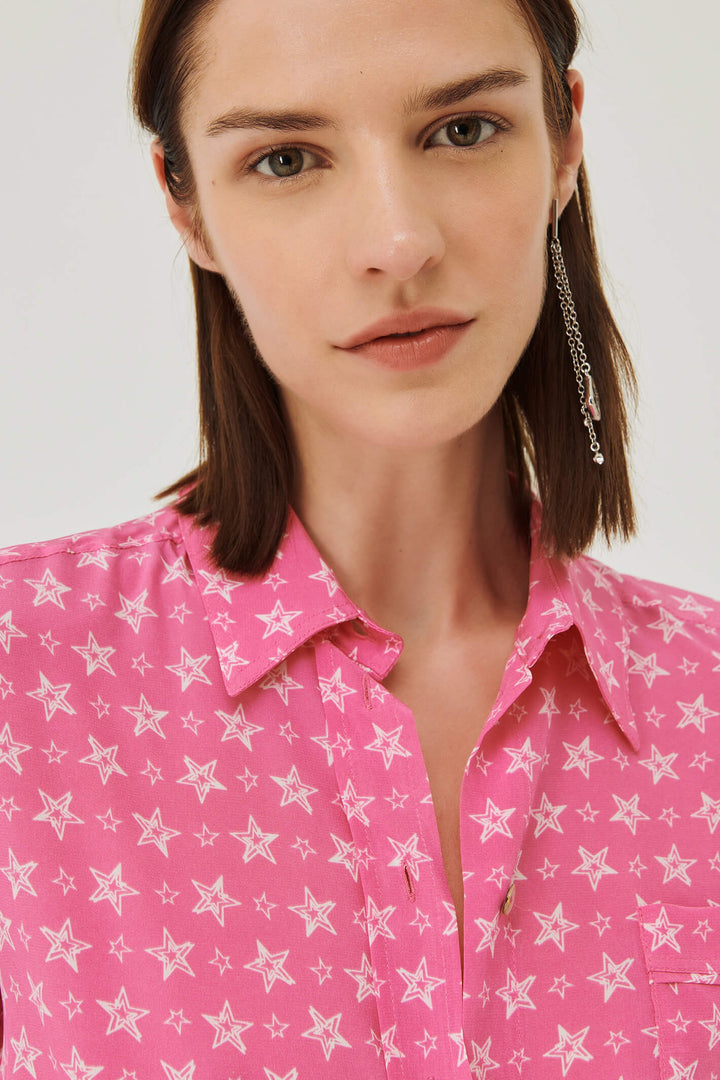 Marella Dalia 2331110434200 Shocking Pink Star Print Shirt - Olivia Grace Fashion