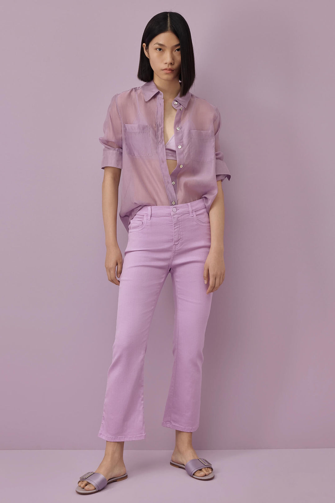Marella Feltro 2331110335200 Lilac Muslin Organza-Look Long Sleeve Shirt - Olivia Grace Fashion