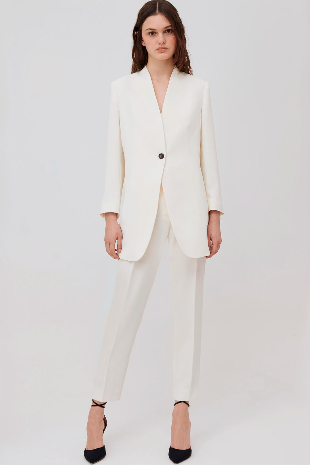 Marella Milla 30460423200 Wool White Single Button Long Blazer