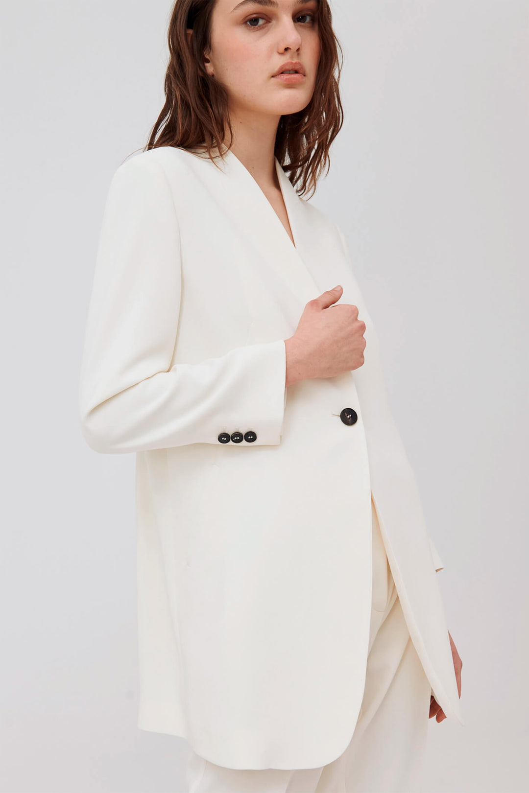 Marella Milla 30460423200 Wool White Single Button Long Blazer