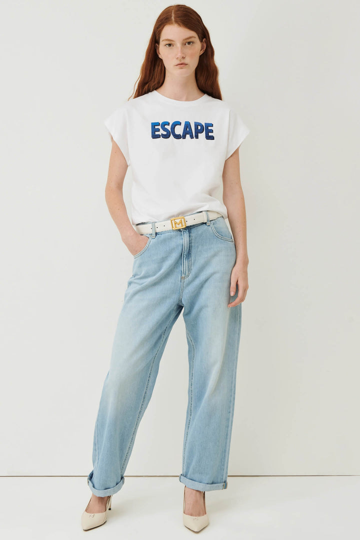 Marella Oxalis 2339710234200 White Print T-Shirt - Olivia Grace Fashion