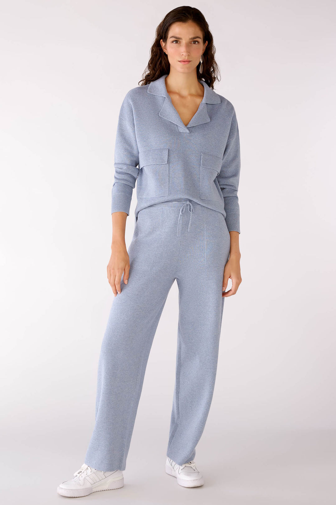 Oui 77850 Light Blue V-Neck Patch Pocket Jumper - Olivia Grace Fashion