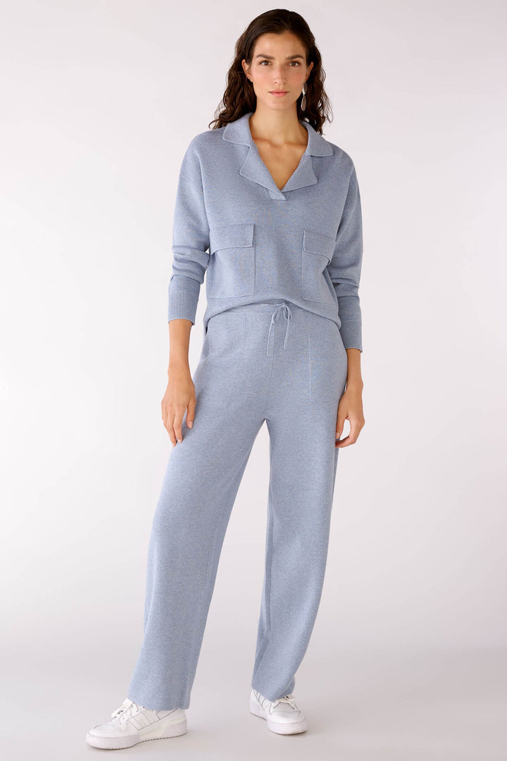 Oui 77850 Light Blue V-Neck Patch Pocket Jumper - Olivia Grace Fashion