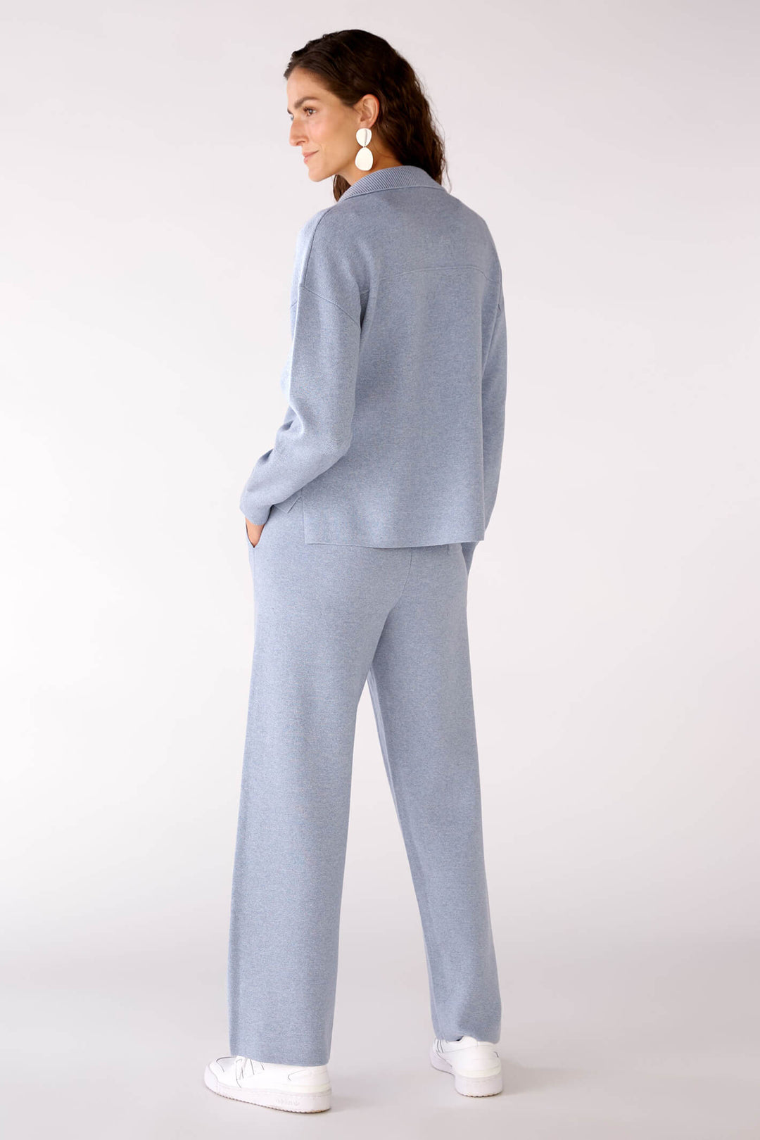 Oui 77850 Light Blue V-Neck Patch Pocket Jumper - Olivia Grace Fashion