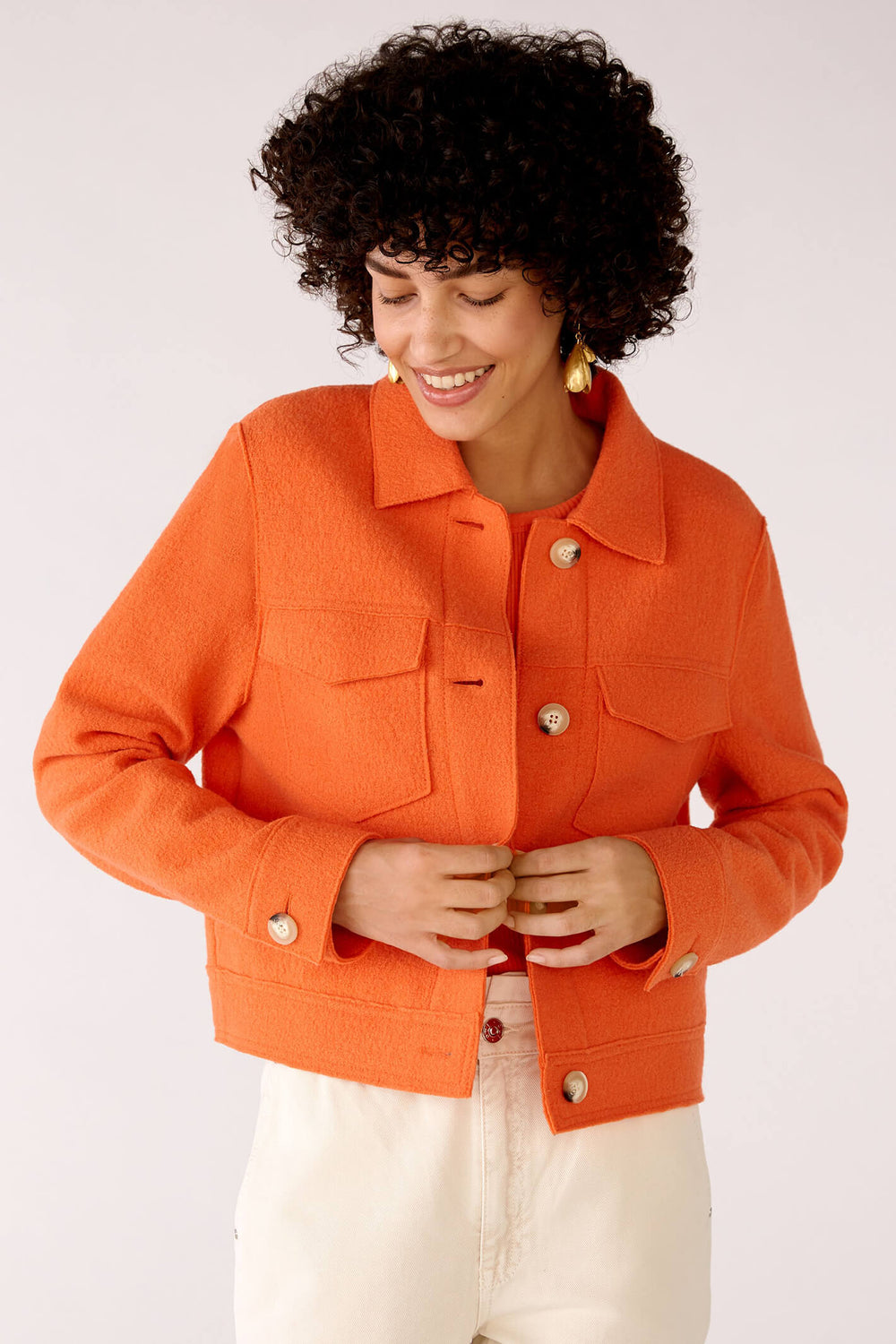 Oui 78167 Orange Wool Jacket - Olivia Grace Fashion