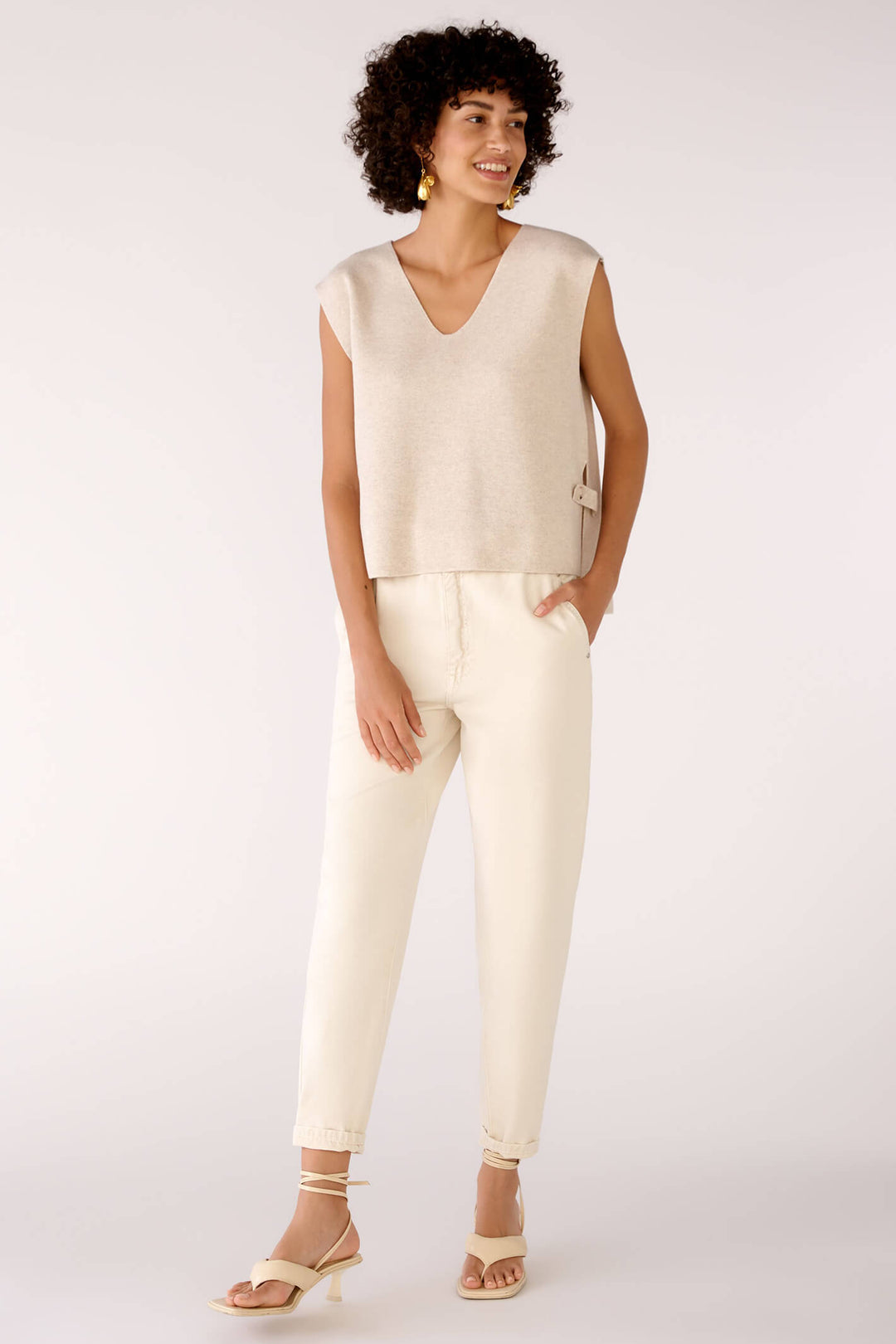 Oui 78239 Light Beige Melange Sleeveless Slip-Over Jumper - Olivia Grace Fashion