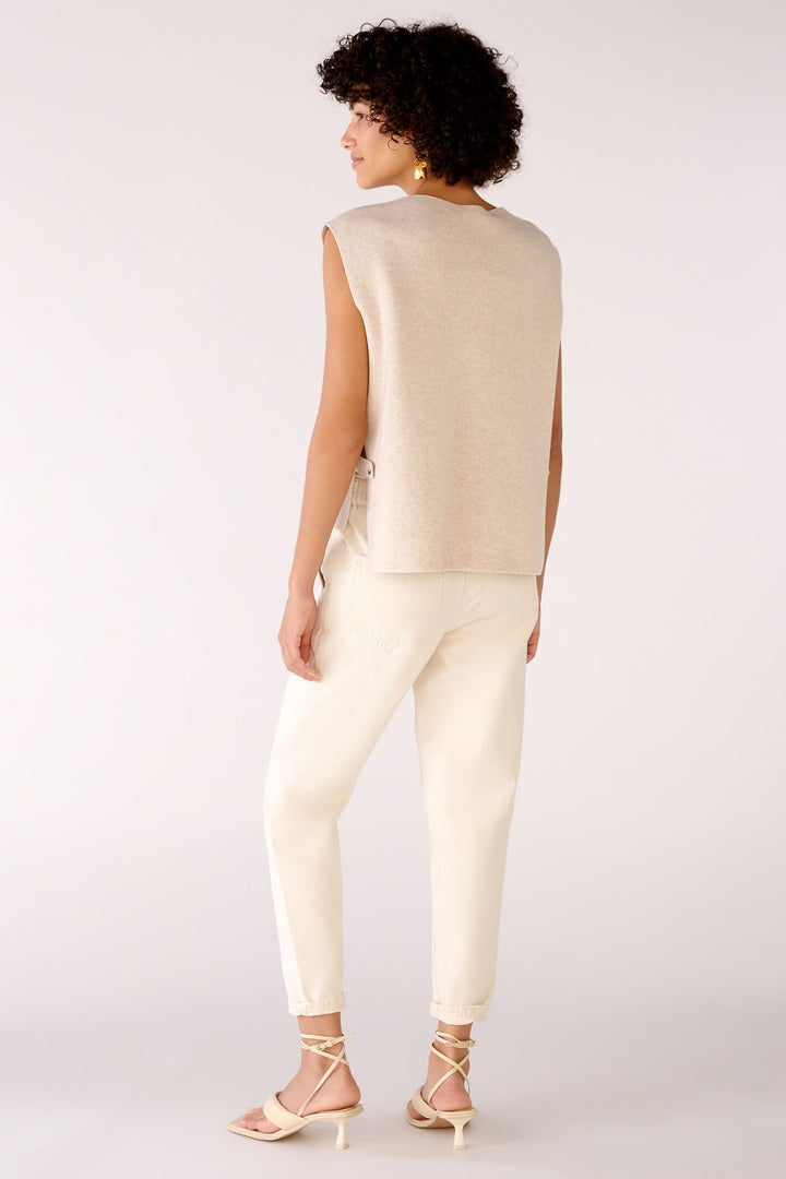 Oui 78239 Light Beige Melange Sleeveless Slip-Over Jumper - Olivia Grace Fashion
