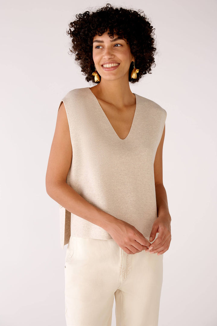 Oui 78239 Light Beige Melange Sleeveless Slip-Over Jumper - Olivia Grace Fashion