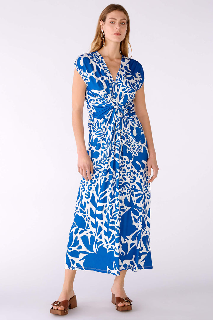 Oui 78549 Blue White Print Knot Front Dress - Olivia Grace Fashion