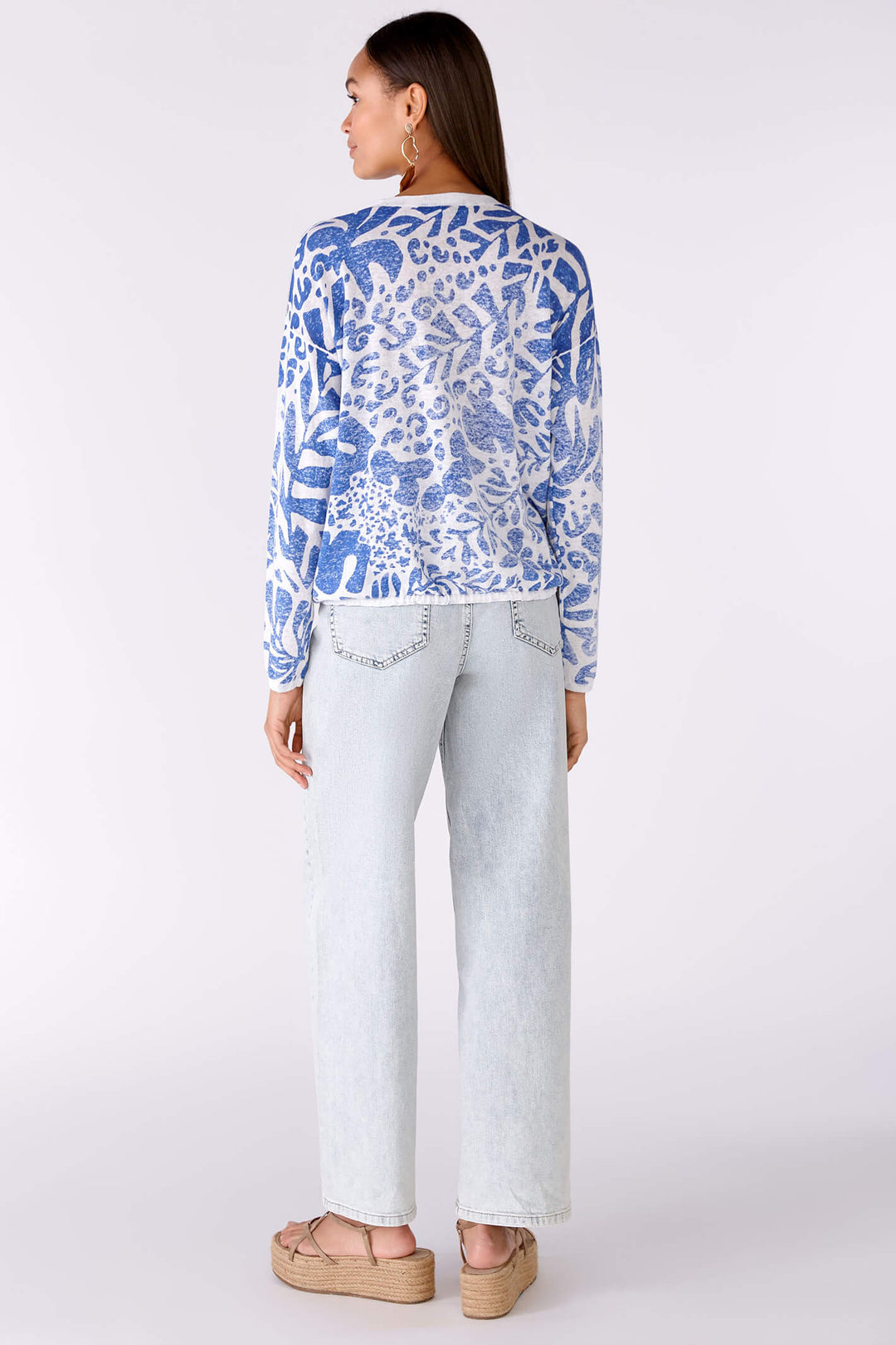 Oui 78627 White Blue Print Cardigan - Olivia Grace Fashion