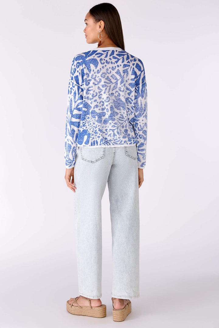 Oui 78627 White Blue Print Cardigan - Olivia Grace Fashion
