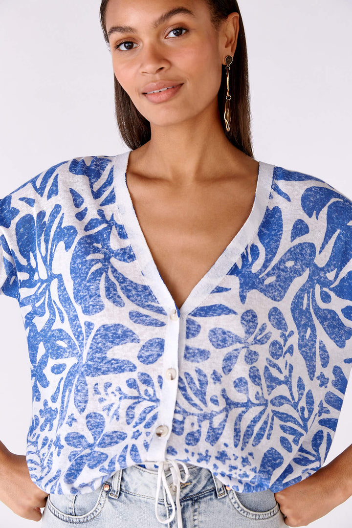 Oui 78627 White Blue Print Cardigan - Olivia Grace Fashion