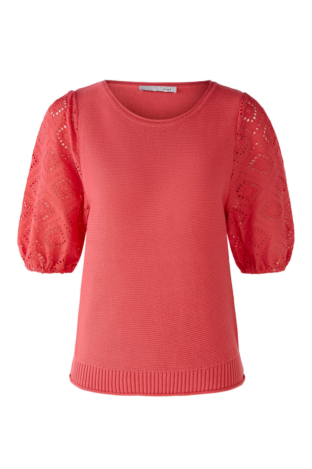 Oui 78654 Coral Red Lace Sleeve Jumper