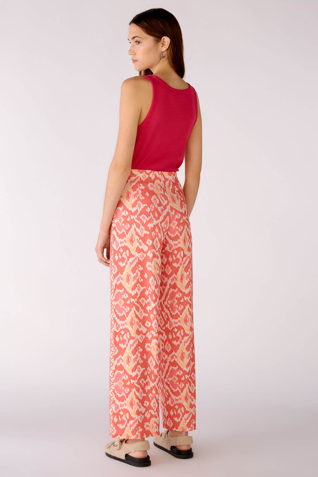 Oui 78725 Rose Orange Coral Print Trousers - Olivia Grace Fashion