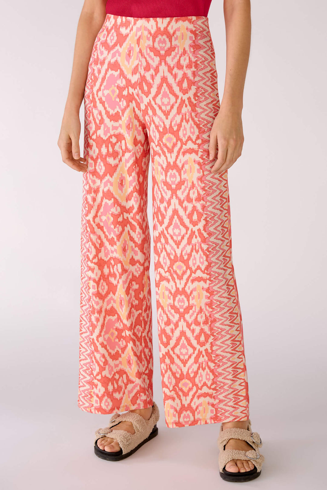 Oui 78725 Rose Orange Coral Print Trousers - Olivia Grace Fashion