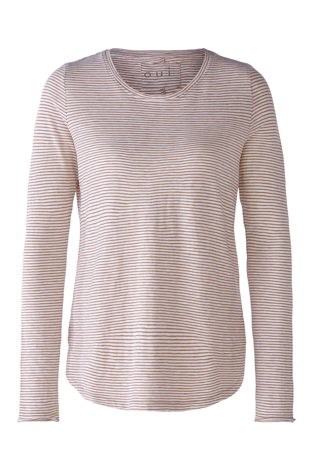Oui 78752 White Camel Stripe Long Sleeve T-Shirt - Olivia Grace Fashion