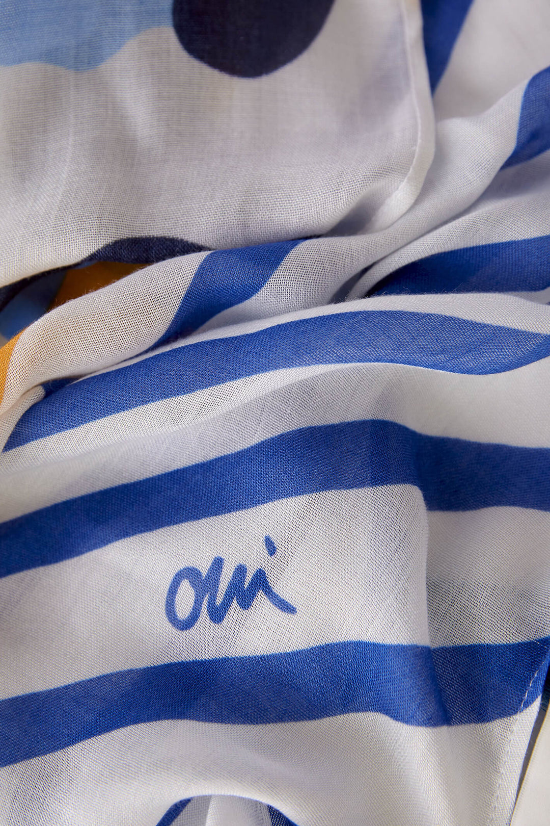 Oui 78766 White Blue Tassle Print Scarf - Olivia Grace Fashion