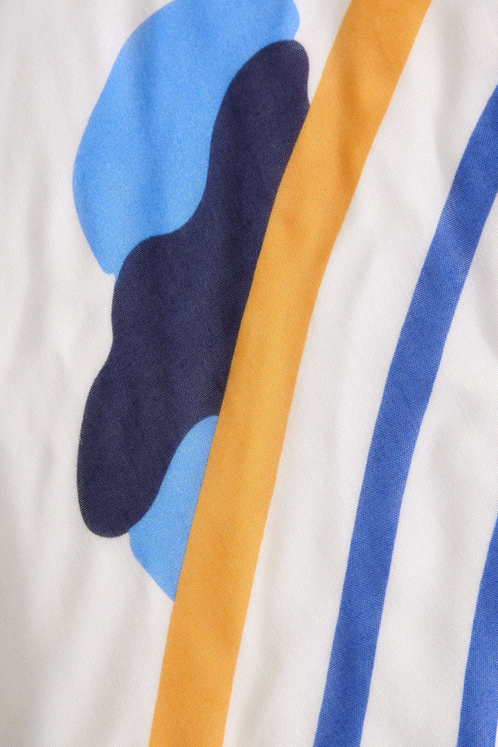 Oui 78766 White Blue Tassle Print Scarf - Olivia Grace Fashion