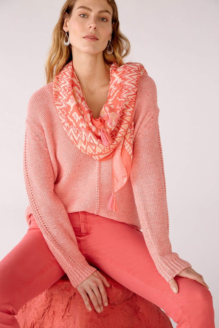 Oui 78805 Coral Print Tassle Scarf - Olivia Grace Fashion