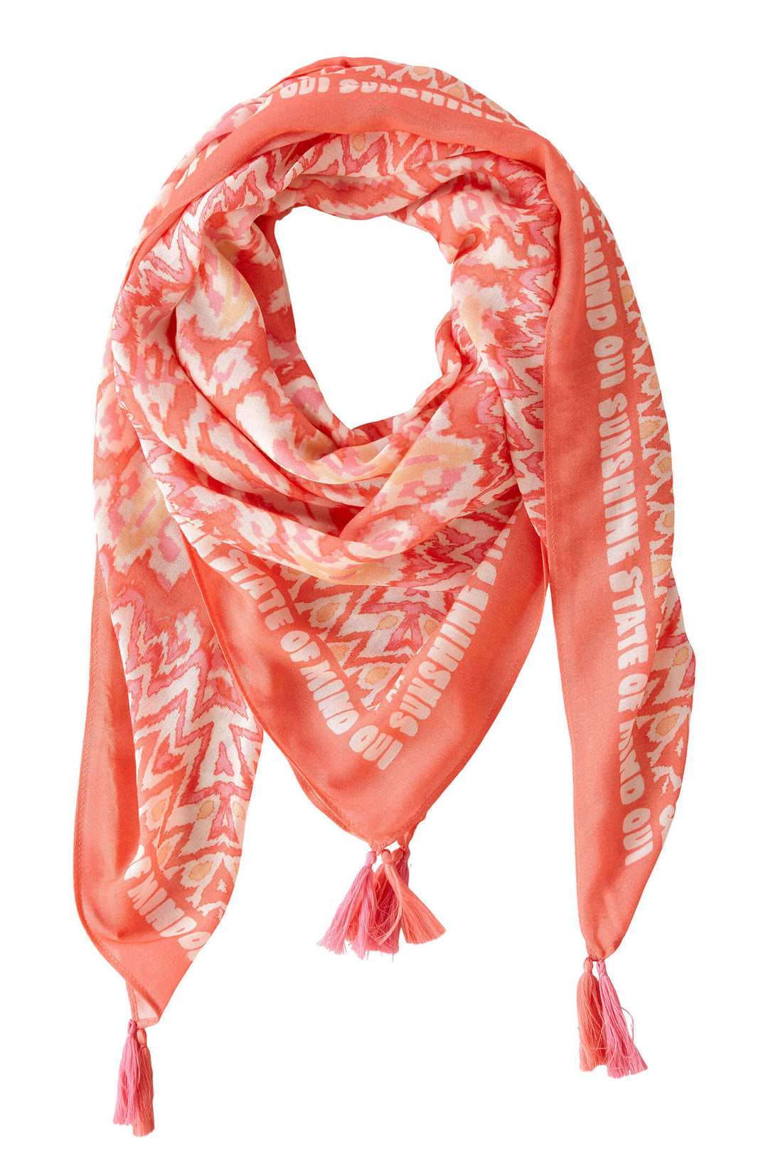 Oui 78805 Coral Print Tassle Scarf - Olivia Grace Fashion