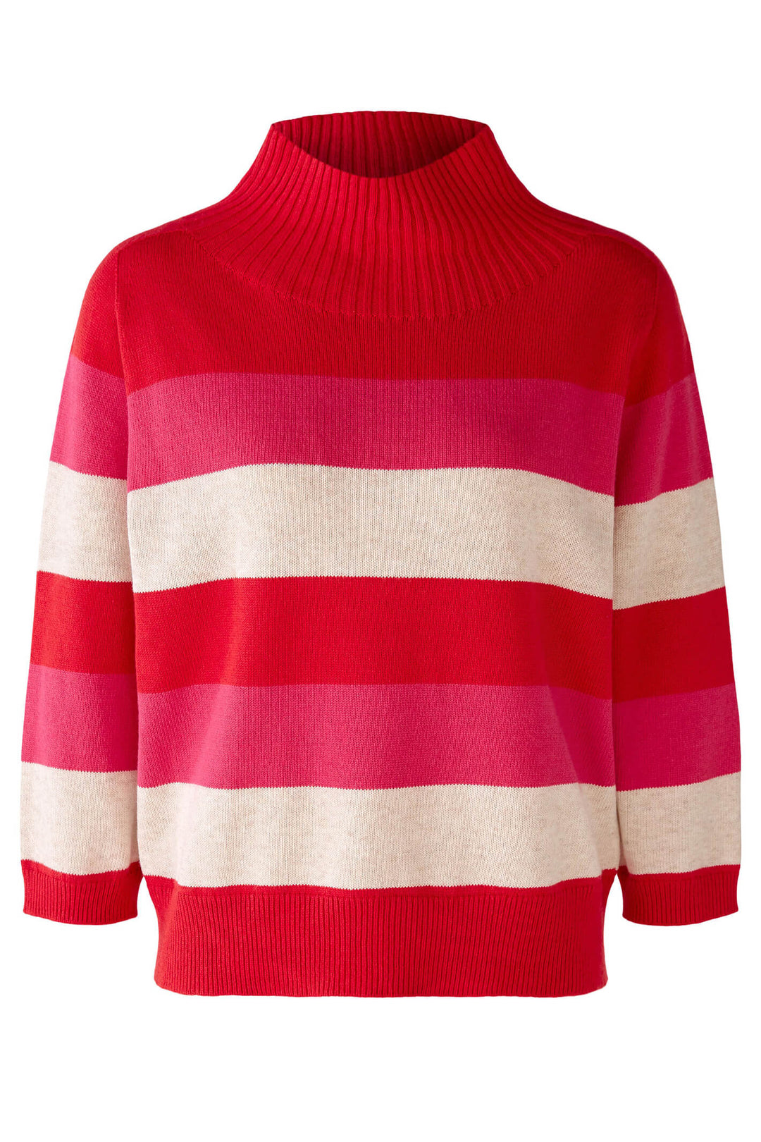Oui 79802 Red Rose Pink Stripe Turtle Neck Jumper - Olivia Grace Fashion