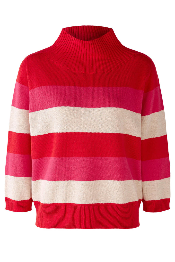 Oui 79802 Red Rose Pink Stripe Turtle Neck Jumper - Olivia Grace Fashion