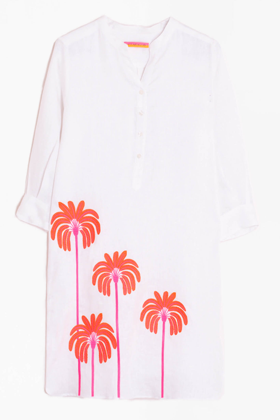 Vilagallo 30372 White Linen Flower Print Dress - Olivia Grace Fashion